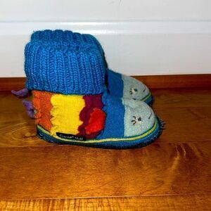 Garnet Hill New Wool Colorful Fish Bootie Slippers Sz 5
